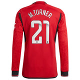 Manchester United WSL adidas Home Authentic Shirt 2023-24 - Long Sleeve with M.Turner 21 printing - Kit Captain