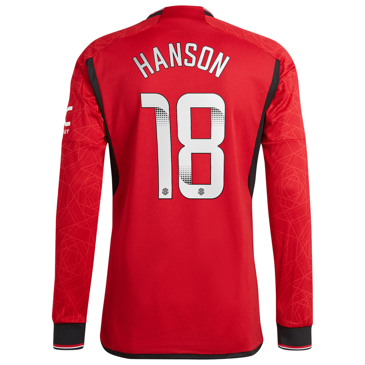 Manchester United WSL adidas Home Authentic Shirt 2023-24 - Long Sleeve with Hanson 18 printing - Kit Captain