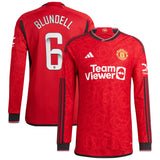 Manchester United WSL adidas Home Authentic Shirt 2023-24 - Long Sleeve with Blundell 6 printing - Kit Captain