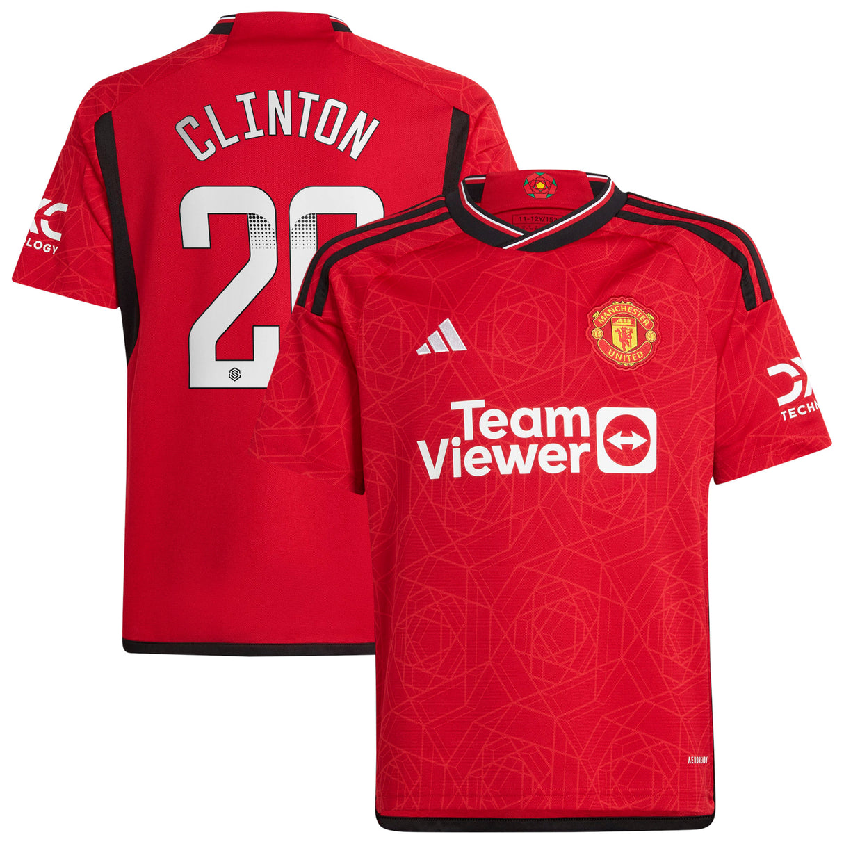 Manchester United WSL adidas Home Shirt 2023-24 - Kids with Clinton 26 printing - Kit Captain