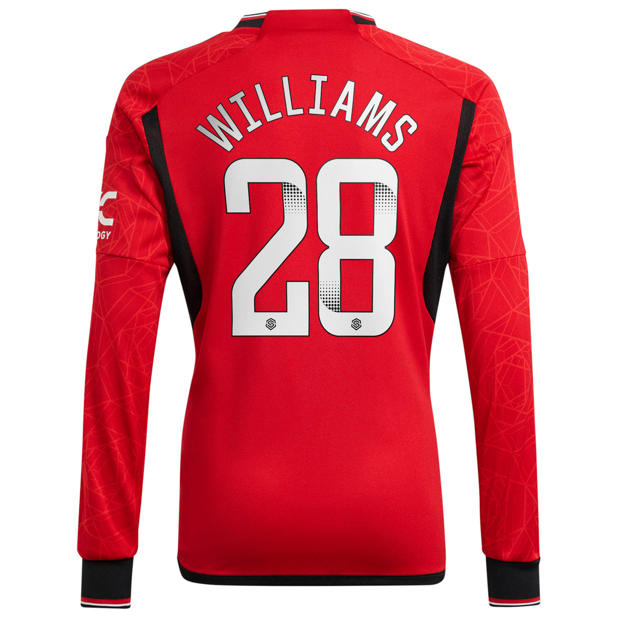 Manchester United WSL adidas Home Shirt 2023-24 - Kids - Long Sleeve with Williams 28 printing - Kit Captain