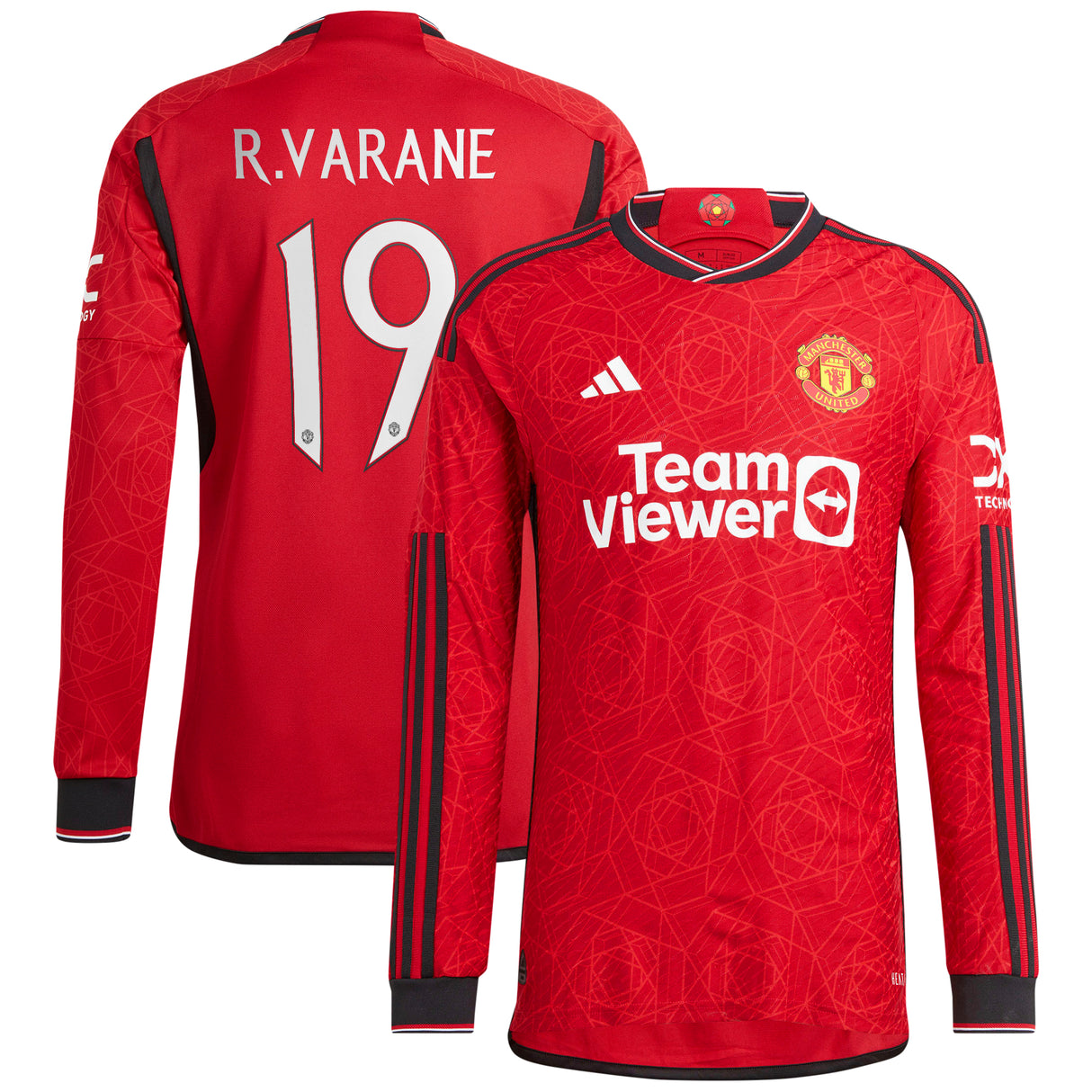 Manchester United Cup Home Authentic Shirt 2023-24 - Long sleeve with R. Varane 19 printing - Kit Captain