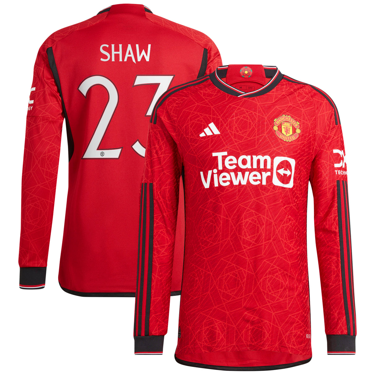 Manchester United Cup Home Authentic Shirt 2023-24 - Long sleeve with Shaw 23 printing - Kit Captain