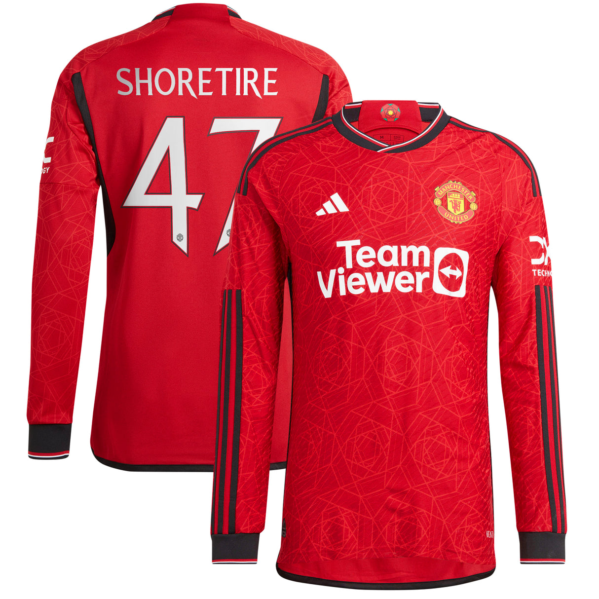 Manchester United Cup Home Authentic Shirt 2023-24 - Long sleeve with Shoretire 47 printing - Kit Captain