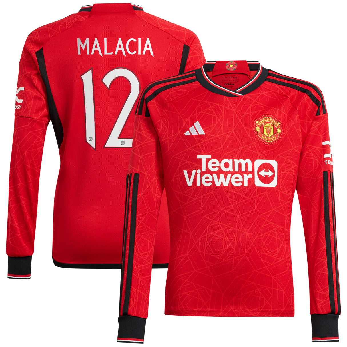 Manchester United Cup Home Shirt 2023-24 - Long Sleeve with Malacia 12 printing - Kit Captain