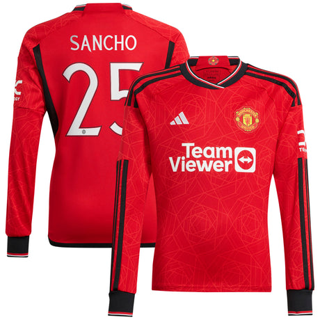 Manchester United Cup Home Shirt 2023-24 - Kids - Long Sleeve with Sancho 25 printing - Kit Captain