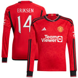 Manchester United Cup Home Shirt 2023-24 - Kids - Long Sleeve with Eriksen 14 printing - Kit Captain