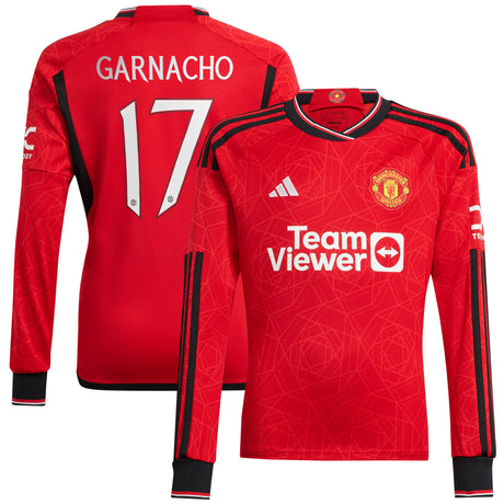 Manchester United Cup Home Shirt 2023-24 - Kids - Long Sleeve with Garnacho 17 printing - Kit Captain