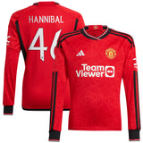 Manchester United Cup Home Shirt 2023-24 - Kids - Long Sleeve with Hannibal 46 printing - Kit Captain