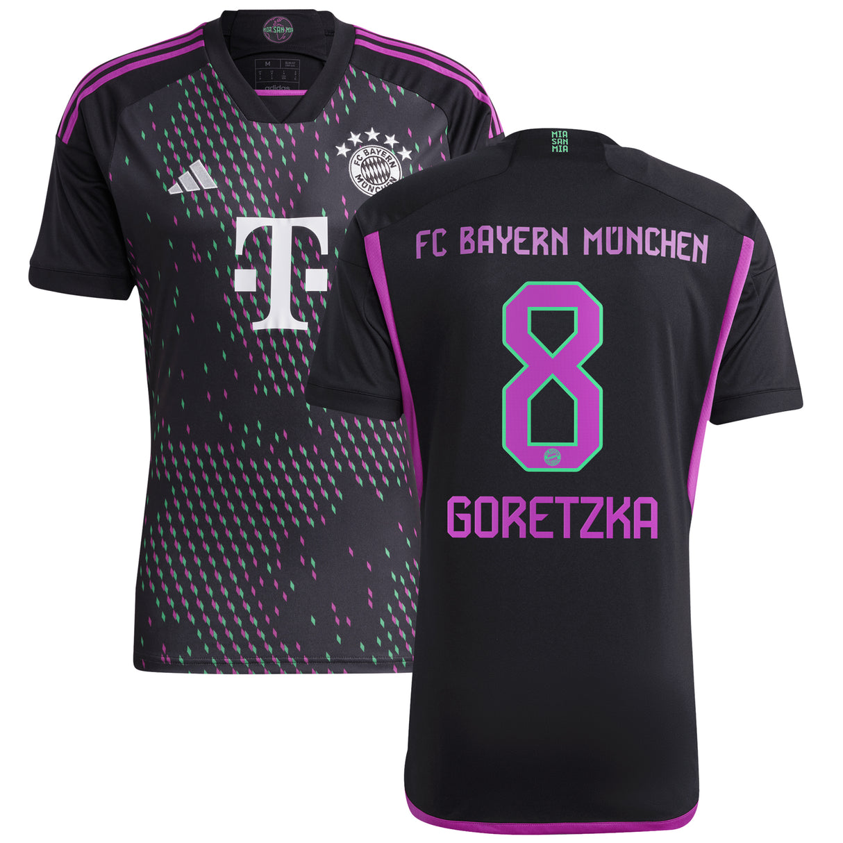 FC Bayern adidas Away Shirt 2023-24 with Goretzka 8 printing - Kit Captain