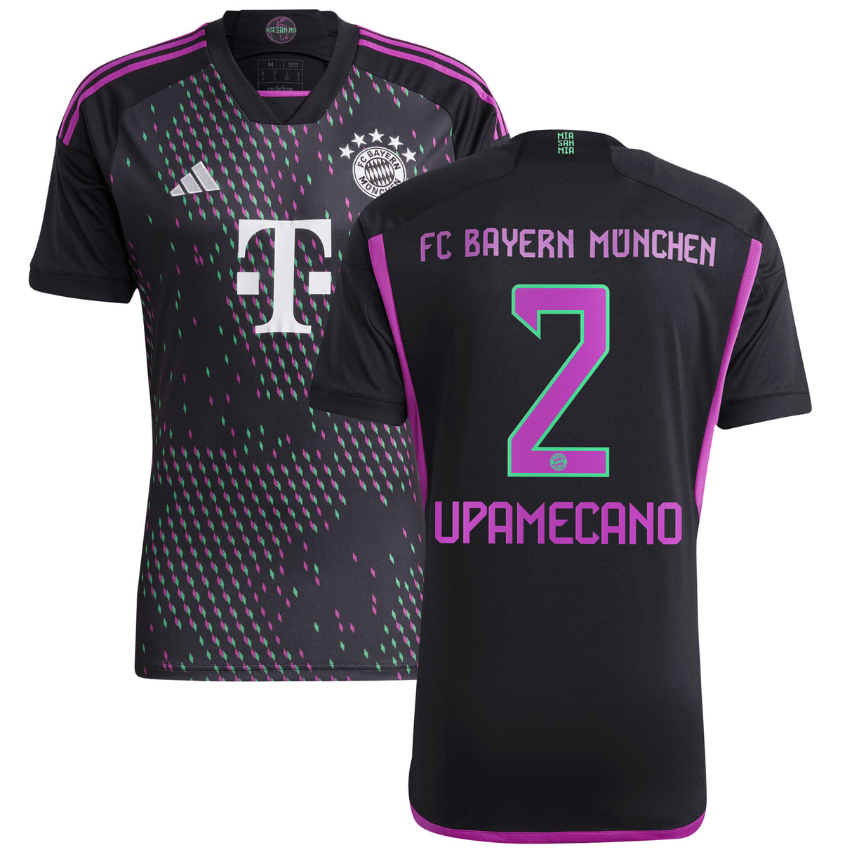 FC Bayern adidas Away Shirt 2023-24 with Upamecano 2 printing - Kit Captain