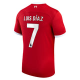 Liverpool Nike Home Stadium Shirt - 2023-24 - Kids with Luis Dí­az 7 printing - Kit Captain