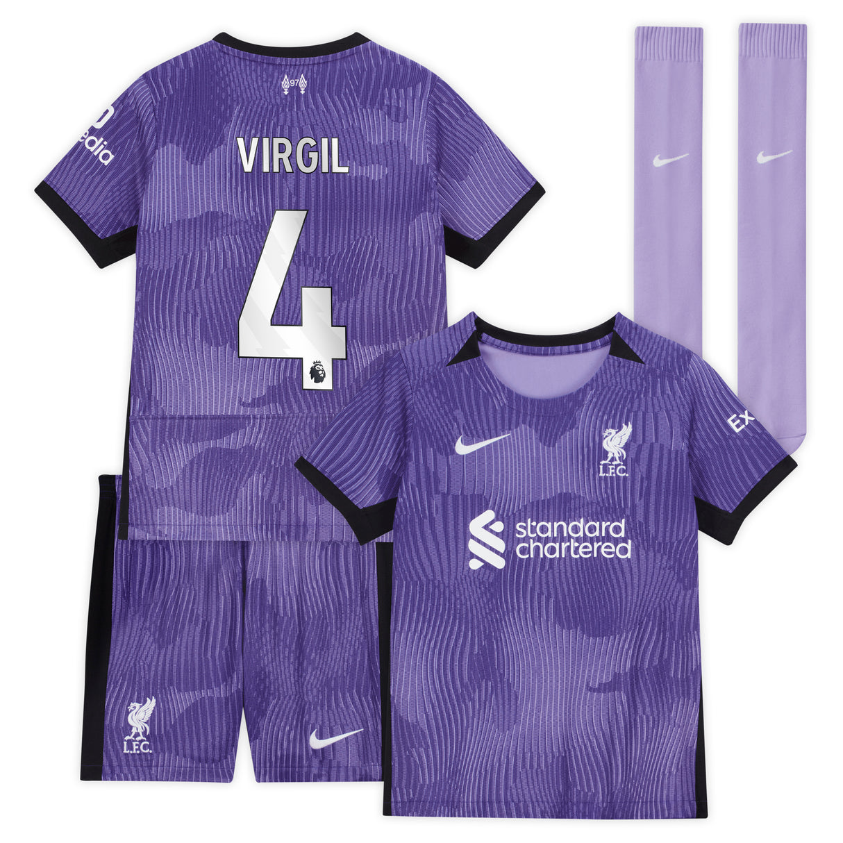 Liverpool Nike Third Stadium Kit 2023-24 - Little Kids with Virgil 4 printing - Kit Captain