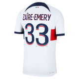 Paris Saint-Germain Nike Away Dri Fit Adv Match Shirt 2023-24 with Zaïre-Emery 33 printing - Kit Captain