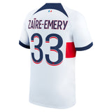 Paris Saint-Germain Nike Away Stadium Shirt 2023-24 with Zaïre-Emery 33 printing - Kit Captain