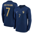 France Home Stadium Shirt Long Sleeve 2022 - Kids - Antoine Griezmann 7 - Kit Captain