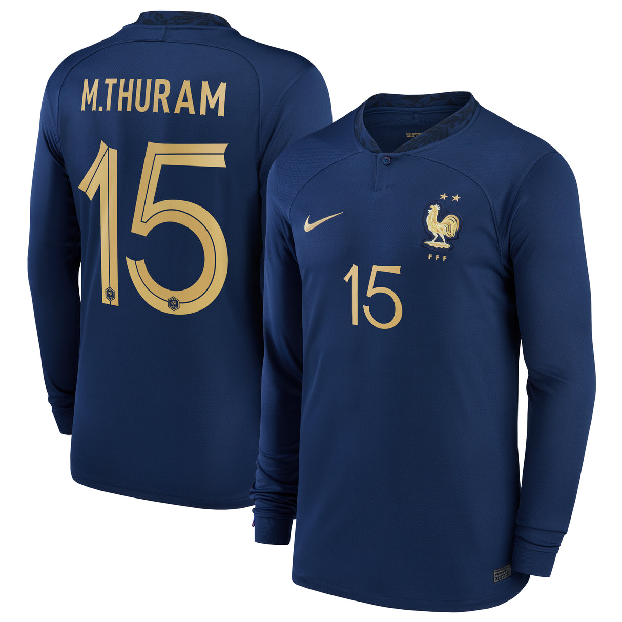 France Home Stadium Shirt Long Sleeve 2022 - Kids - Marcus Thuram 15 - Kit Captain