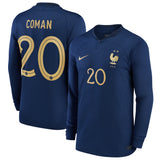 France Home Stadium Shirt Long Sleeve 2022 - Kids - Kingsley Coman 20 - Kit Captain