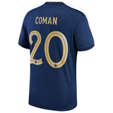 France Home Stadium Shirt 2022 - Kingsley Coman 20 - Kit Captain