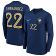 France Home Stadium Shirt Long Sleeve 2022 - Kids - Theo Hernández 22 - Kit Captain