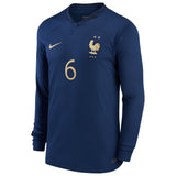 France Home Stadium Shirt Long Sleeve 2022 - Kids with Camavinga 6 printing - Kit Captain