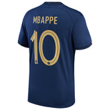 France Home Stadium Shirt 2022 - Kylian Mbappé 10 - Kit Captain