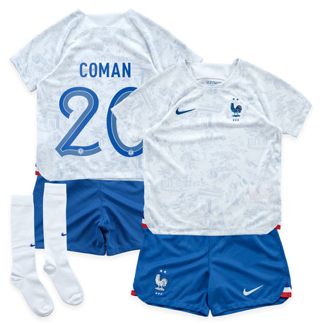 France Away Stadium Kit 2022 - Little Kids - Kingsley Coman 20 - Kit Captain