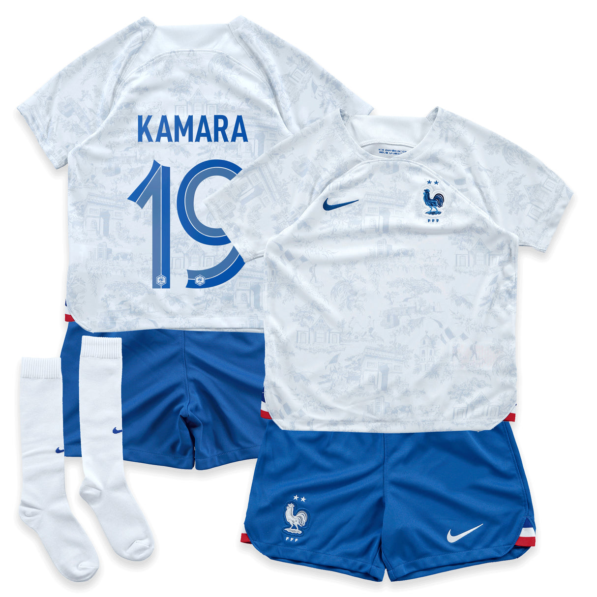 France Away Stadium Kit 2022 - Little Kids with Kamara 19 printing - Kit Captain