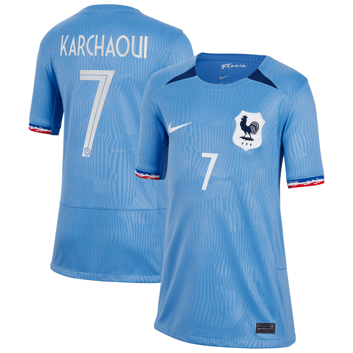 France Women Nike Home Stadium Shirt 2023-24 - Kids with Karchaoui 7 printing - Kit Captain