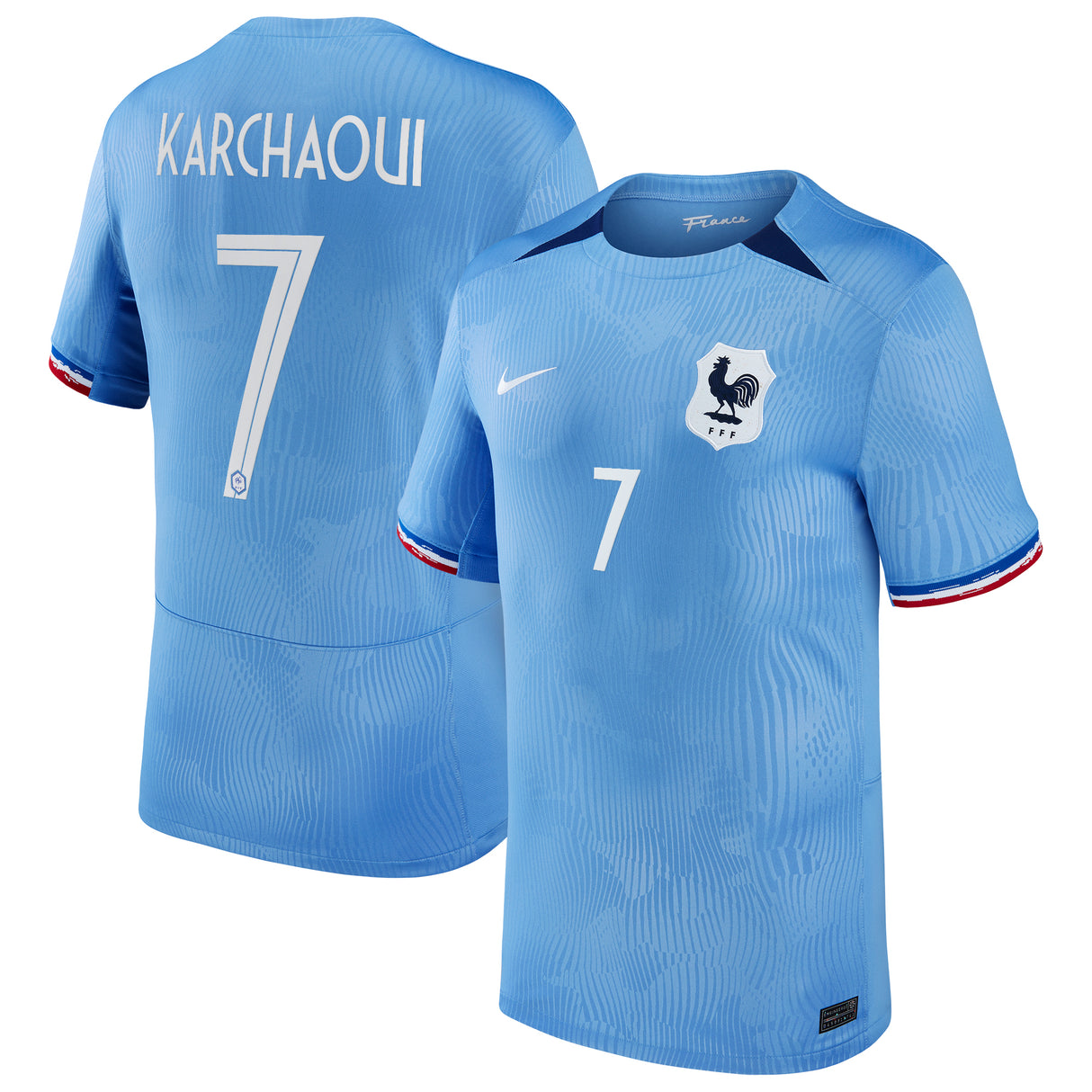 France Women Nike Home Stadium Shirt 2023-24 - Mens with Karchaoui 7 printing - Kit Captain