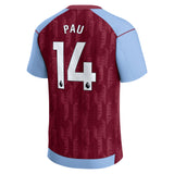 Aston Villa Castore Home Shirt 2023-24 - Kids -With Pau 14 Printing - Kit Captain