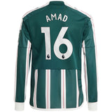 Manchester United EPL adidas Away Shirt 2023-24 - Kids - Long Sleeve - With Amad 16 Printing - Kit Captain