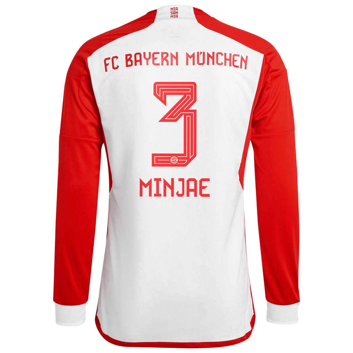 FC Bayern adidas Home Shirt 2023-24 - Kids - Long Sleeve - With Minjae 3 Printing - Kit Captain