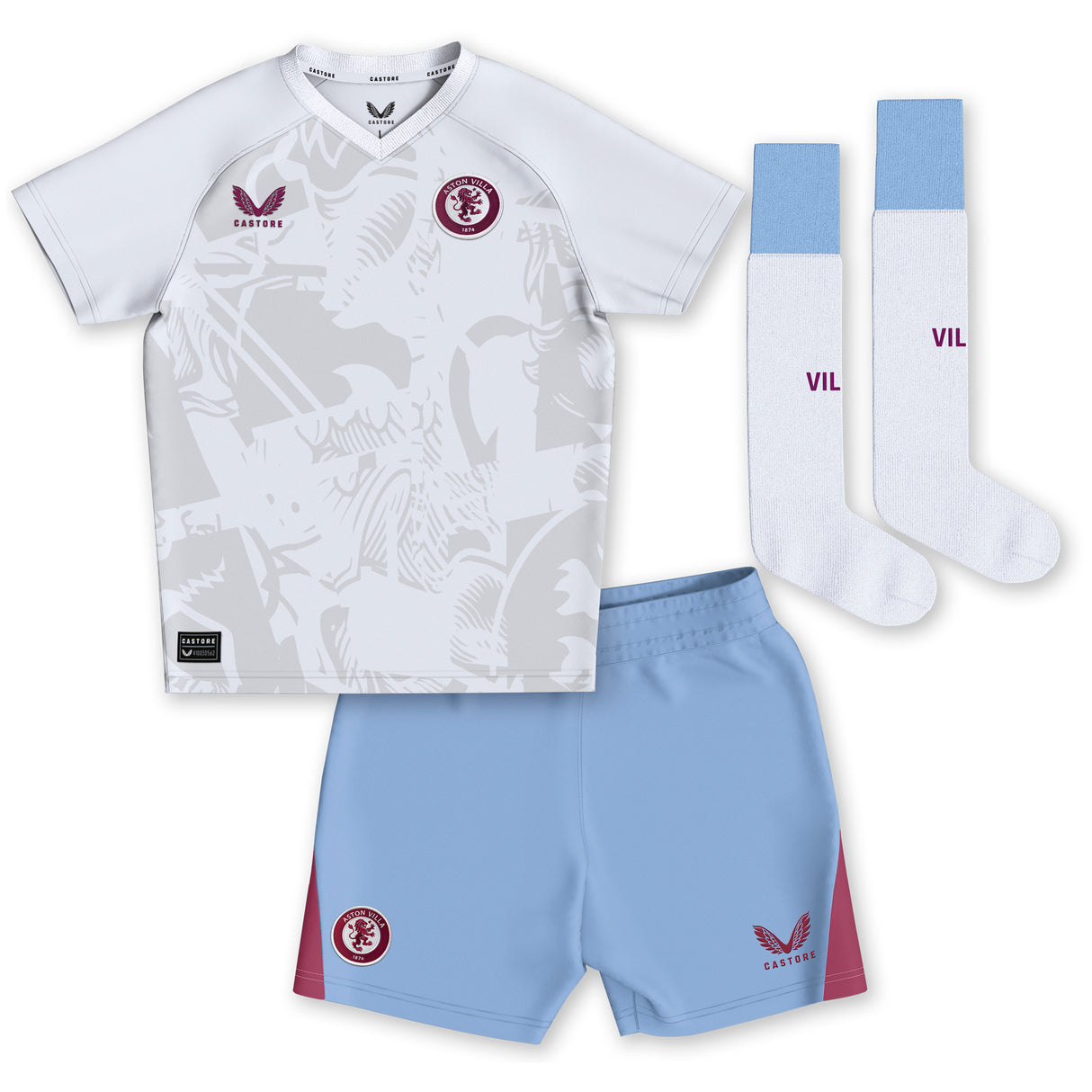 Aston Villa Away Infant Kit 2023-24 with Tielemans 8 printing - Kit Captain