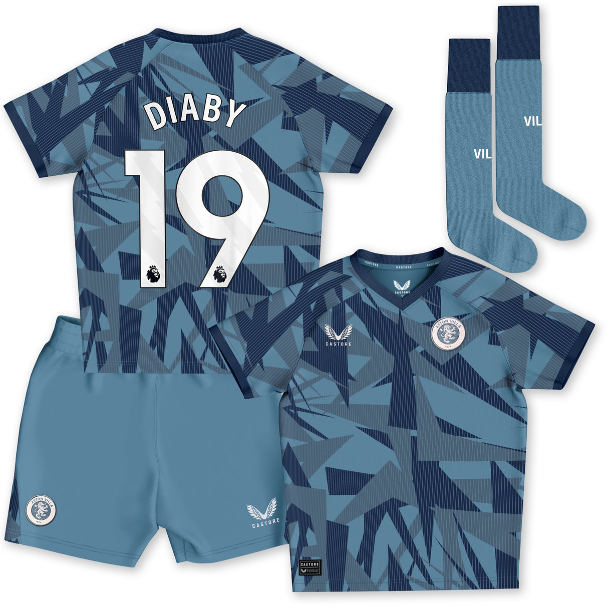 Aston Villa Third Infant Kit 2023-24 with Diaby 19 printing - Kit Captain