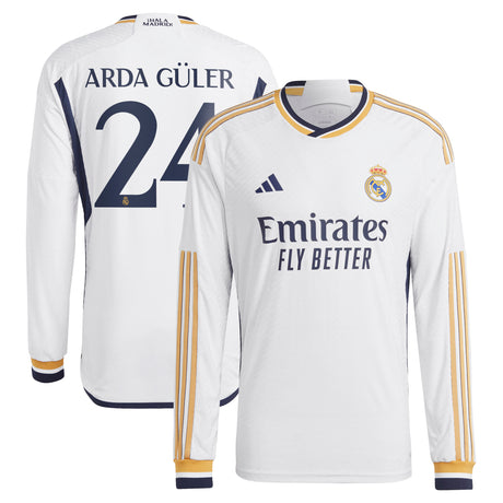 Real Madrid adidas Home Authentic Shirt 2023-24 - Long Sleeve with Arda Güler 24 printing - Kit Captain