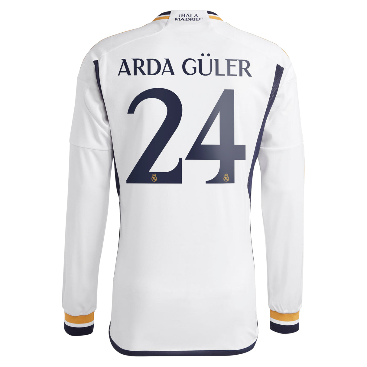 Real Madrid adidas Home Shirt 2023-24 - Long Sleeve with Arda Güler 24 printing - Kit Captain