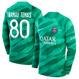 Paris Saint-Germain Nike Goalkeeper Long Sleeve Stadium Shirt 2023-24 with Arnau Tenas 80 printing - Kit Captain