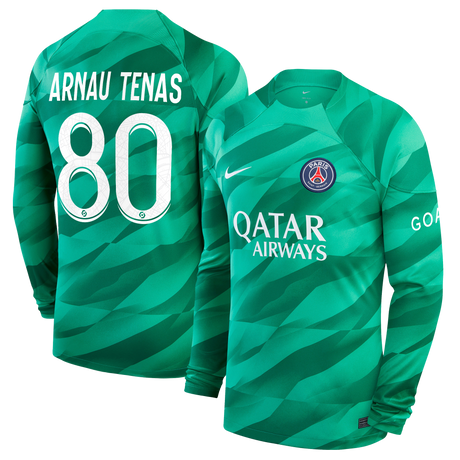 Paris Saint-Germain Nike Goalkeeper Long Sleeve Stadium Shirt 2023-24 with Arnau Tenas 80 printing - Kit Captain