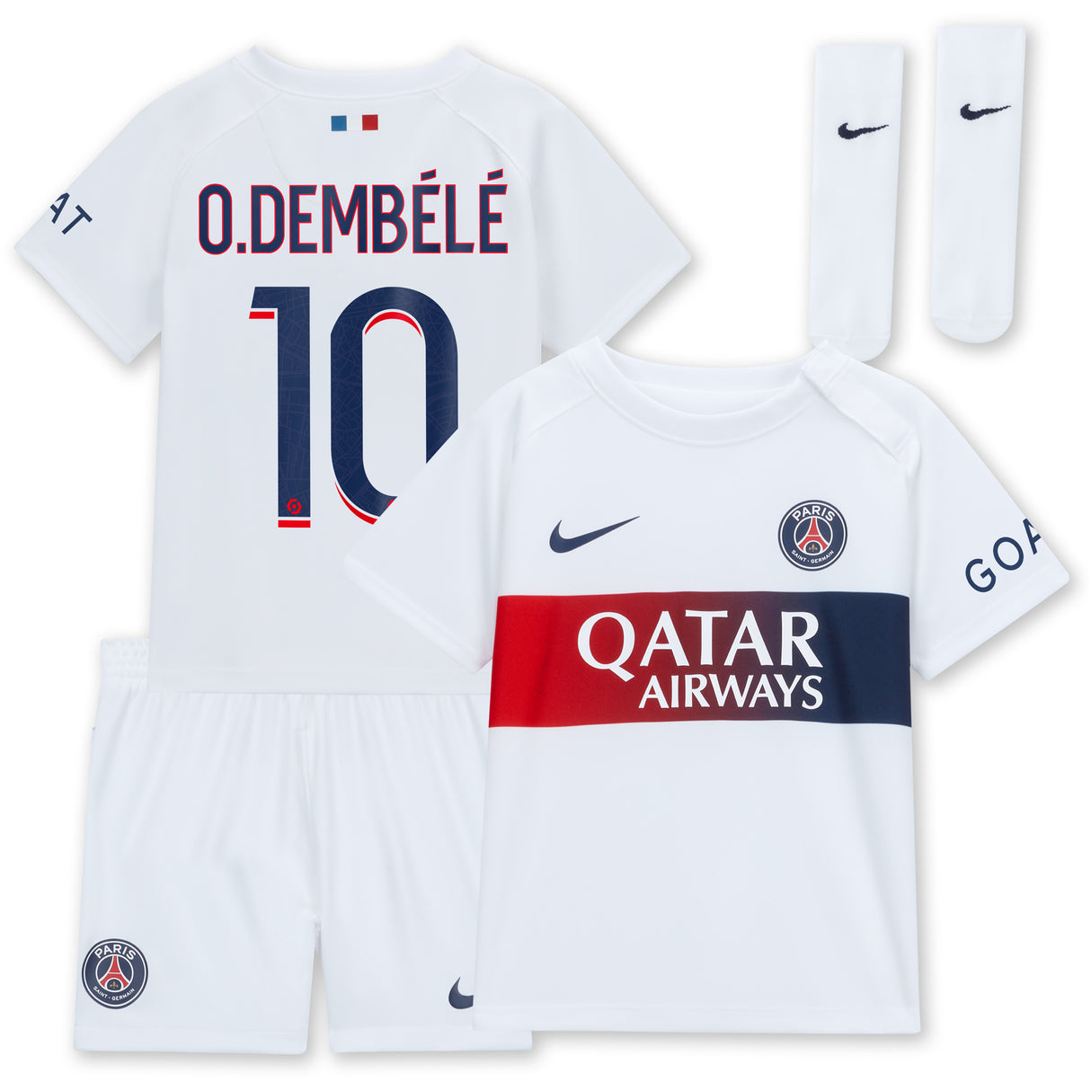 Paris Saint-Germain Nike Away Stadium Kit 2023-24 - Infant With O.Dembélé 10 Printing - Kit Captain