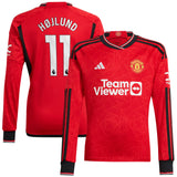 Manchester United EPL Home Shirt 2023-24 - Long Sleeve with Højlund 11 printing - Kit Captain