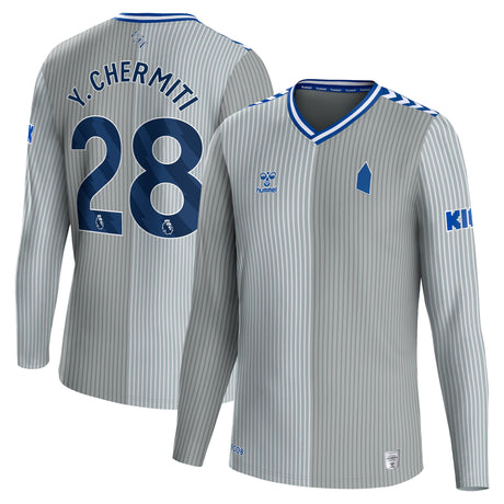 Everton Hummel Third Shirt 2023-24 - Long Sleeve - Kids with - Y.Chermiti 28 printing - Kit Captain