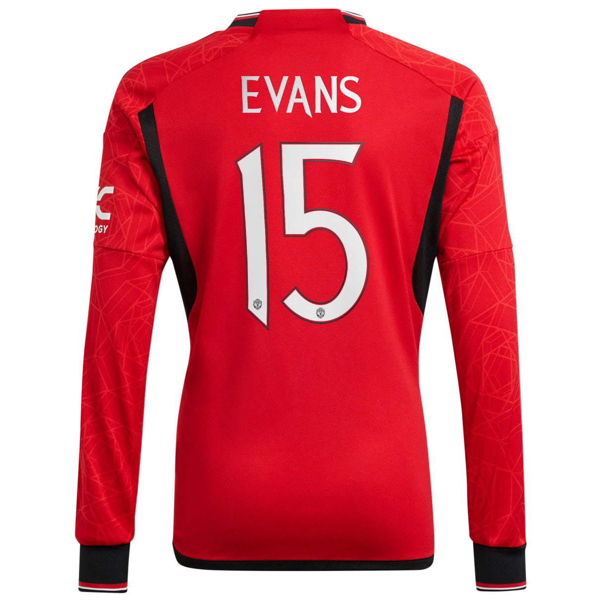 Manchester United Cup adidas Home Shirt 2023-24 - Long Sleeve - With Evans 15 Printing - Kit Captain