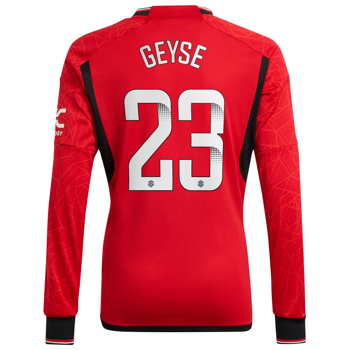 Manchester United WSL adidas Home Shirt 2023-24 - Long Sleeve - With Geyse 23 Printing - Kit Captain