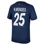 PSG Home Vapor Match Shirt 2023-24 with Champions League printing N.Mendes 25 - Kit Captain