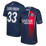 PSG Home Stadium Shirt 2023-24 - Kids with Champions League printing ZaÃ¯re-Emery 33 - Kit Captain