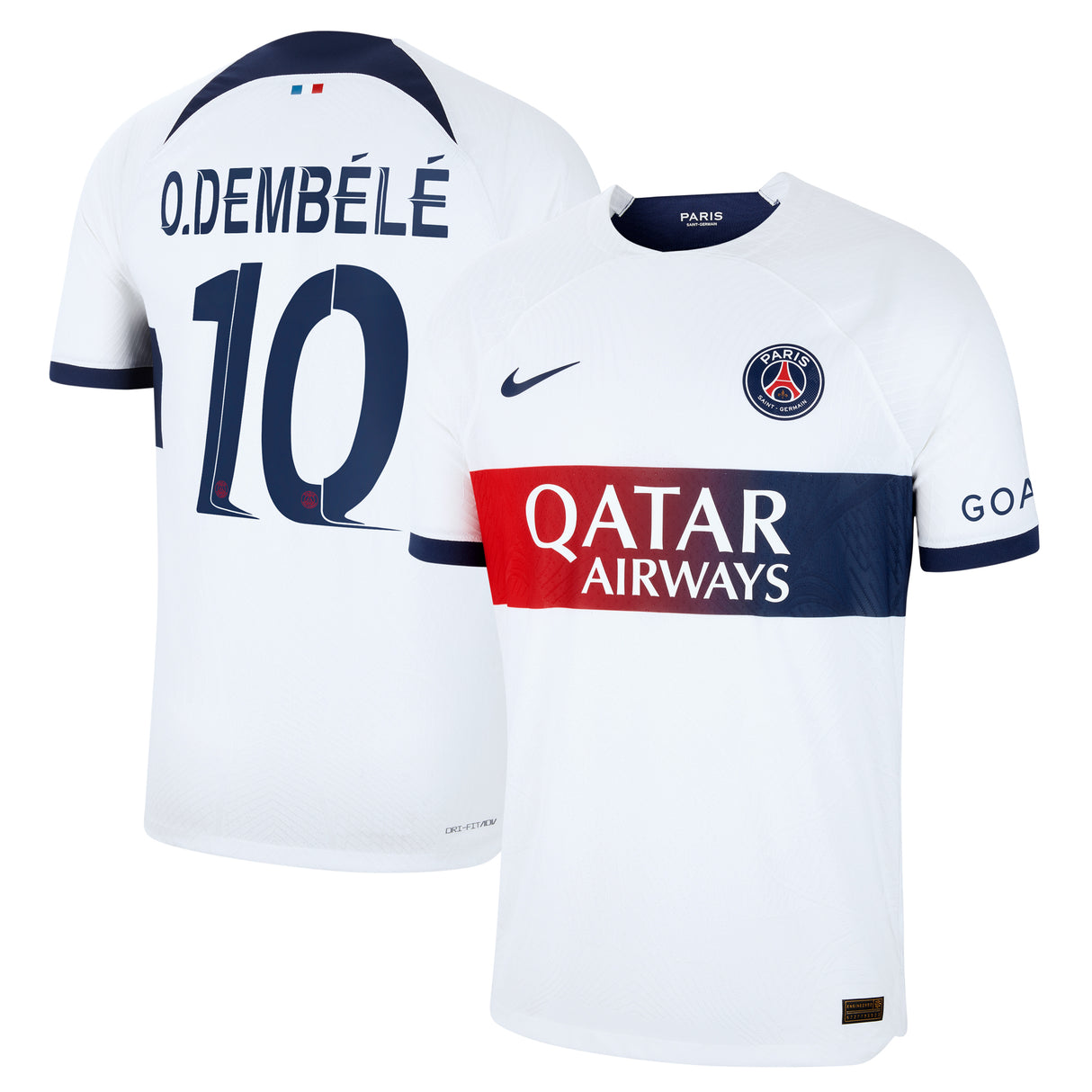 Paris Saint-Germain Nike Away Dri Fit Adv Match Shirt 2023-24 with Champions League printing O.Dembélé 10 - Kit Captain