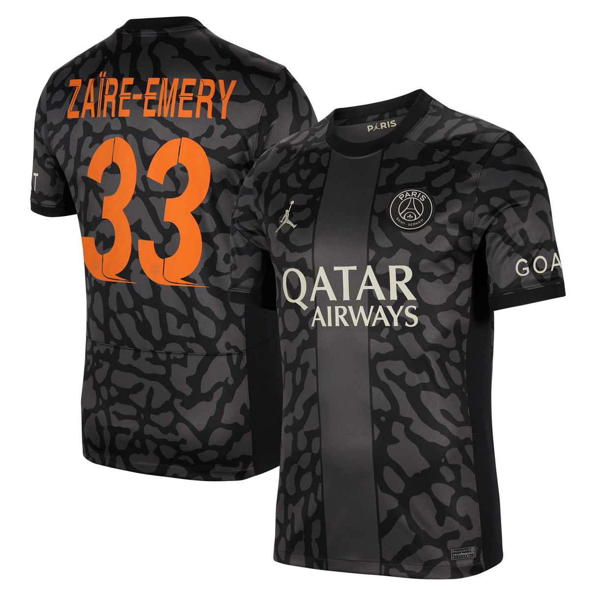 PSG x Jordan Third Stadium Shirt 2023-24 with Champions League printing Zaïre-Emery 33 - Kit Captain