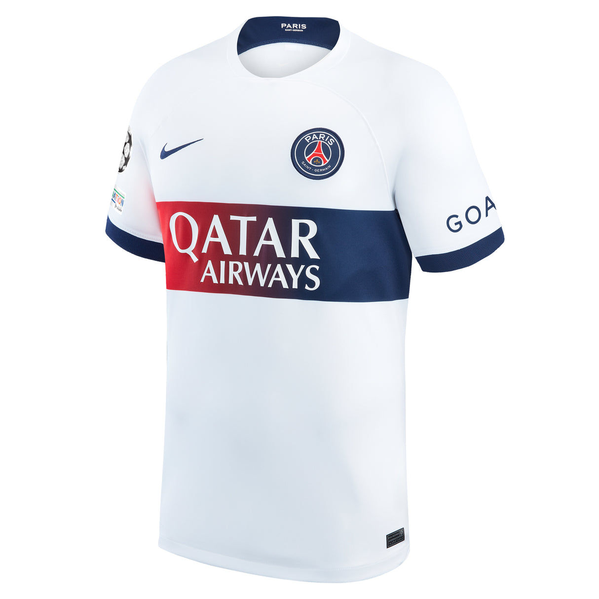 PSG Nike Away Stadium Shirt 2023-24 with N.Mendes 25 and Champions League printing and badges - Kit Captain