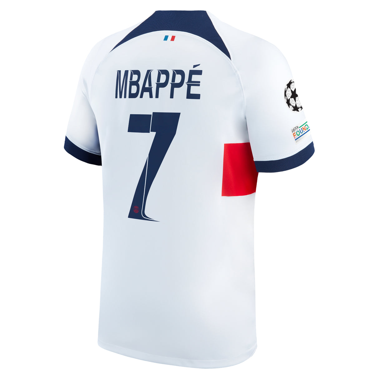 PSG Nike Away Stadium Shirt 2023-24 with Mbappé  7 and Champions League printing and badges - Kit Captain